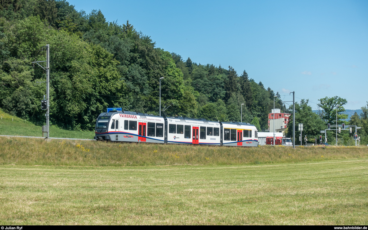 AVA/BD ABe 4/8 5012 am 22. Juni 2018 zwischen Reppischhof und Rudolfstetten.