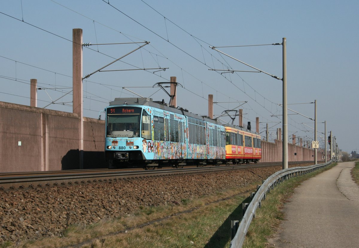 AVG ETW 880  Rizzi  als S 85584 (Karlsruhe Tullastrae–Achern) am 17.03.2016 zwischen Haueneberstein und Baden-Baden