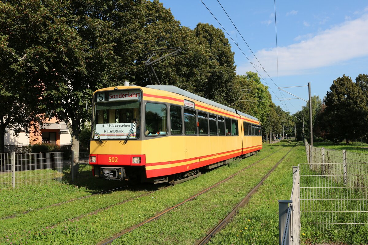 AVG Stadtbahnwagen 502 bei einer Sonderfahrt am 05.09.21 in Karlsruhe