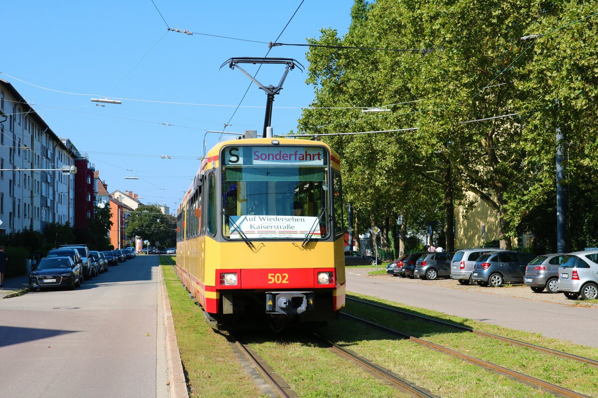 AVG Stadtbahnwagen 502 bei einer Sonderfahrt am 05.09.21 in Karlsruhe