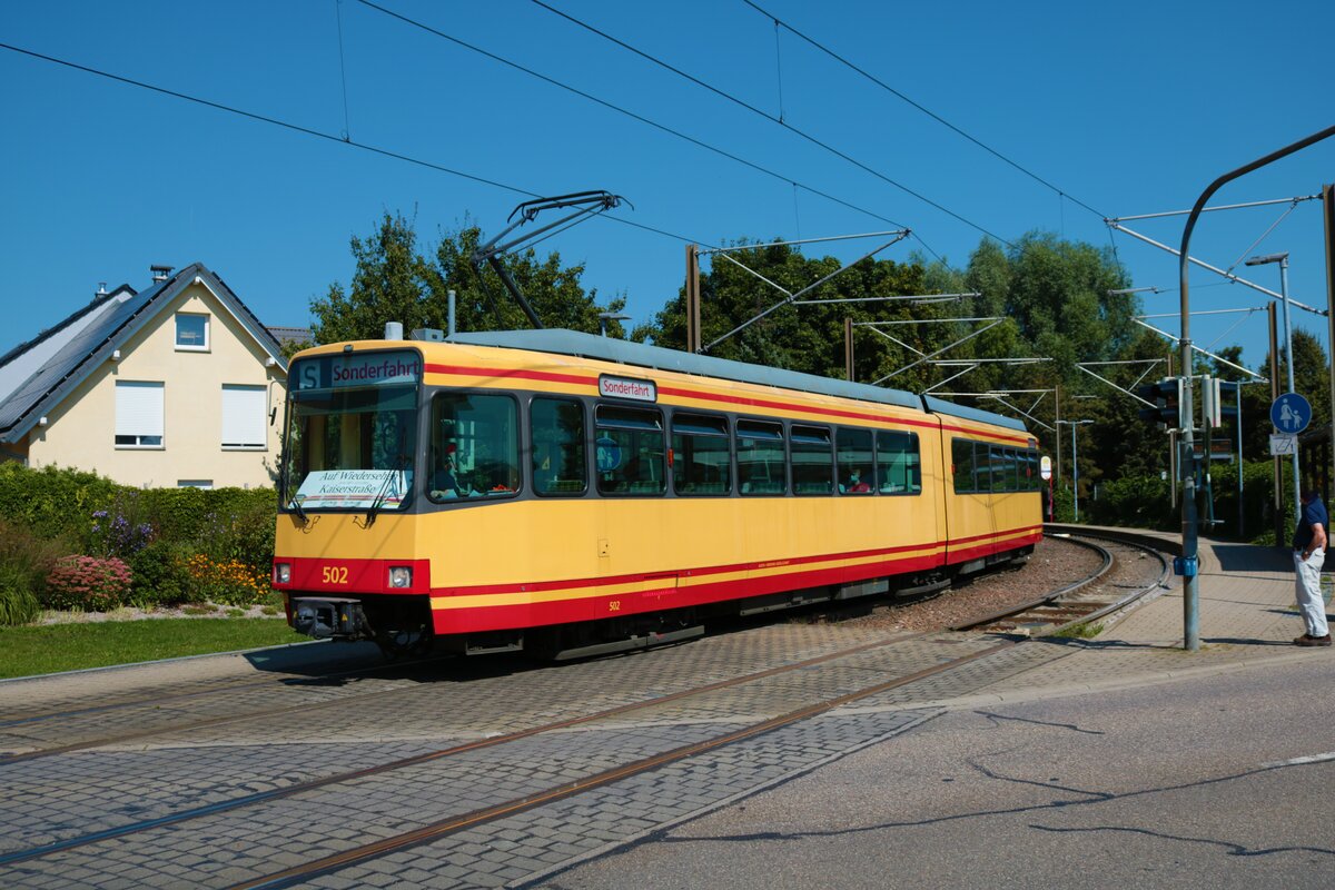 AVG Stadtbahnwagen 502 bei einer Sonderfahrt am 05.09.21 in Karlsruhe
