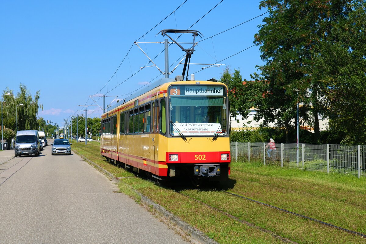 AVG Stadtbahnwagen 502 bei einer Sonderfahrt am 05.09.21 in Karlsruhe