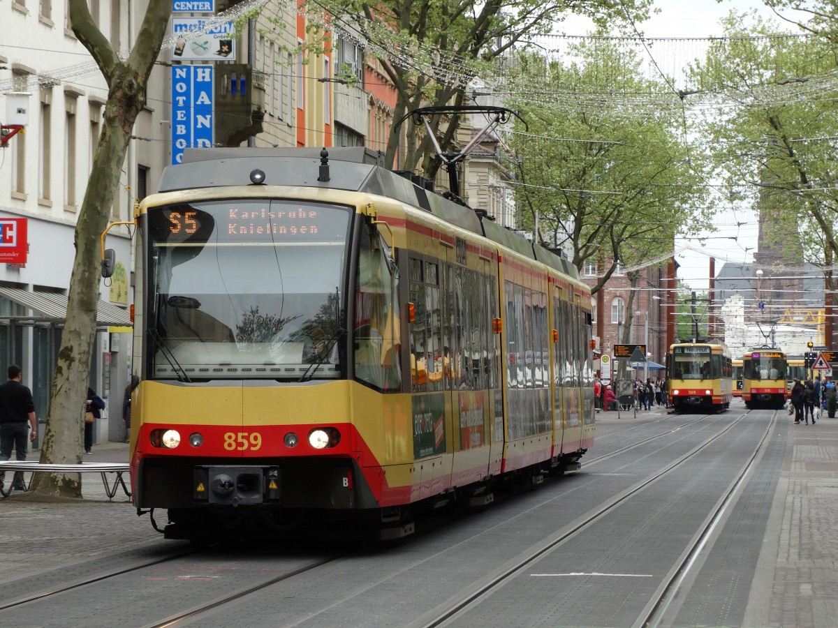 AVG Stadtbahnwagen 859 am 25.04.15 in Karlsruhe 