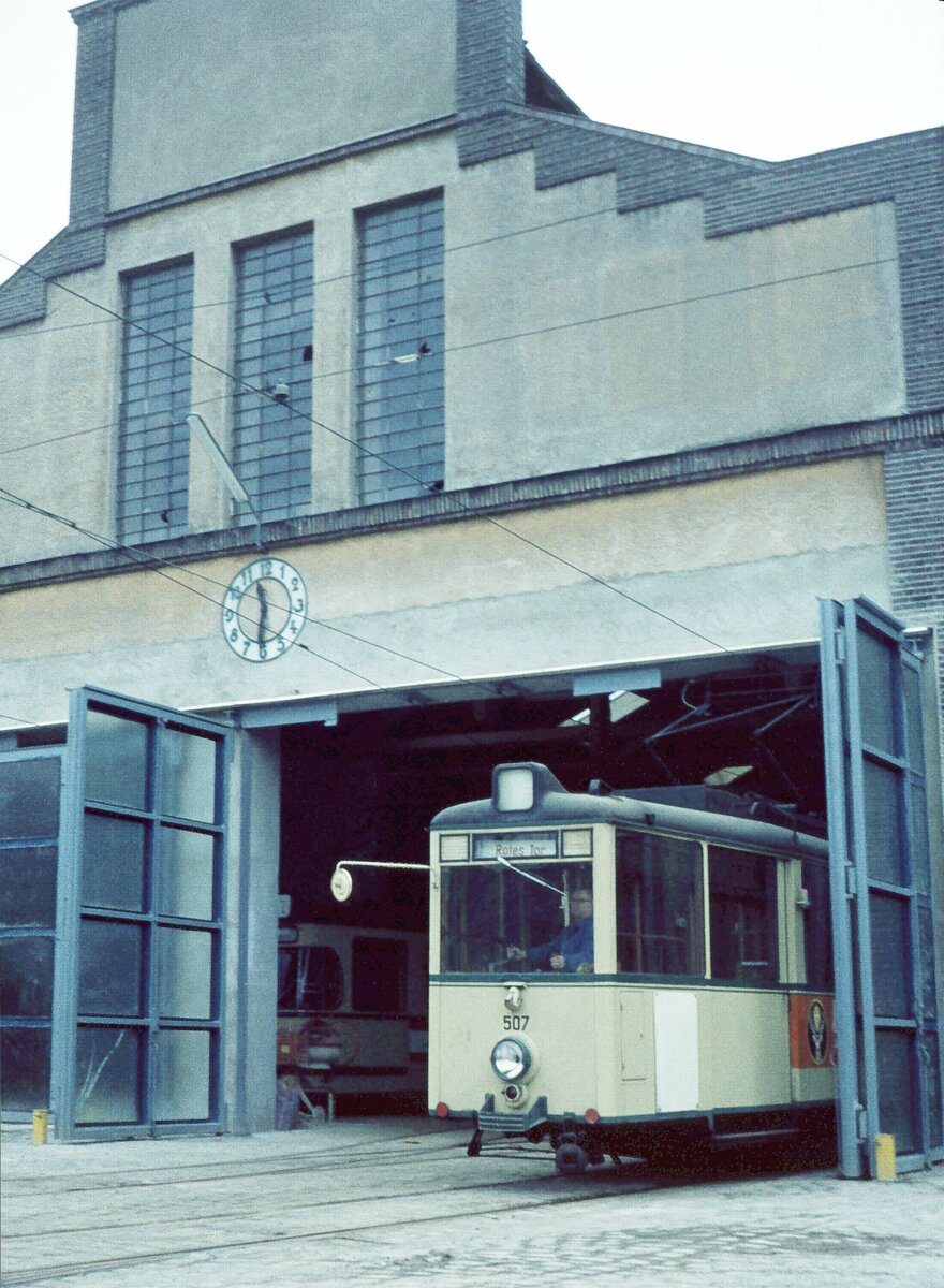 AVG Straßenbahn Augsburg__KSW Tw Nr.507 [Fuchs, 1948].__09-03-1974