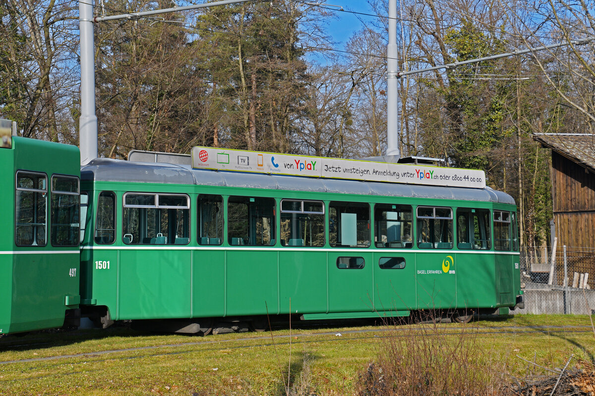 B4S 1501, auf der Linie 2, wartet am 19.01.2026 in der Schlaufe beim Eglisee. Aufnahme Basel.