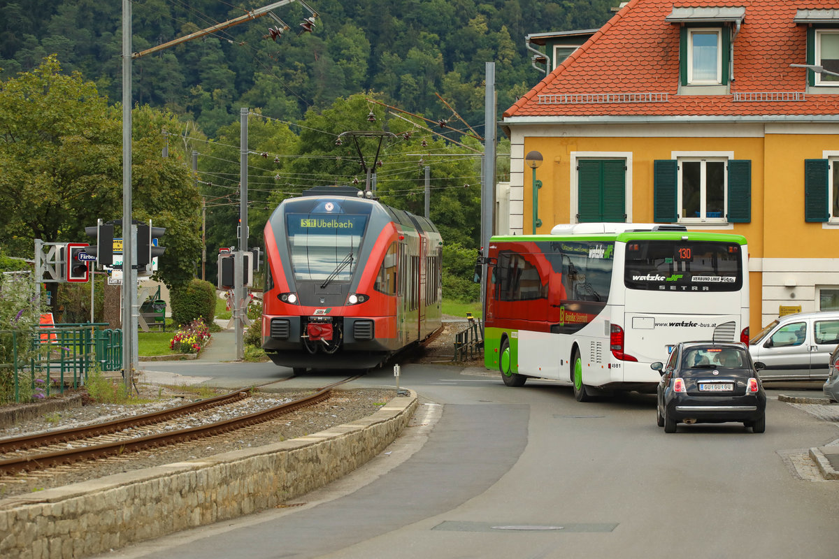Bahn und Bus ergänze sich zwischen Übelbach und Peggau. 
Peggau Ort am 12.07.2018