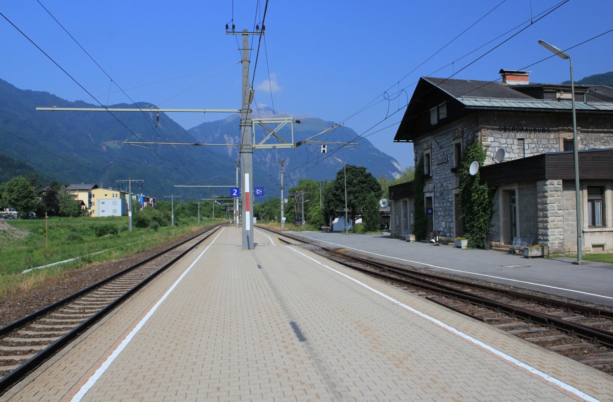 Bahnhof Oberdrauburg bei KM 249,9 (Drautalbahn)mit Blickrichtung Osttirol, Juni 2012