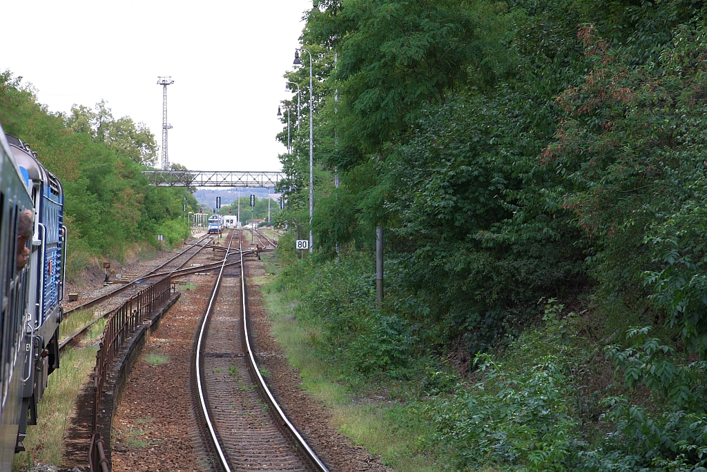 Bahnhof Strelice am 15.August 2018. Rechts die Strecke von Hrusovany nad Jevisovkou.