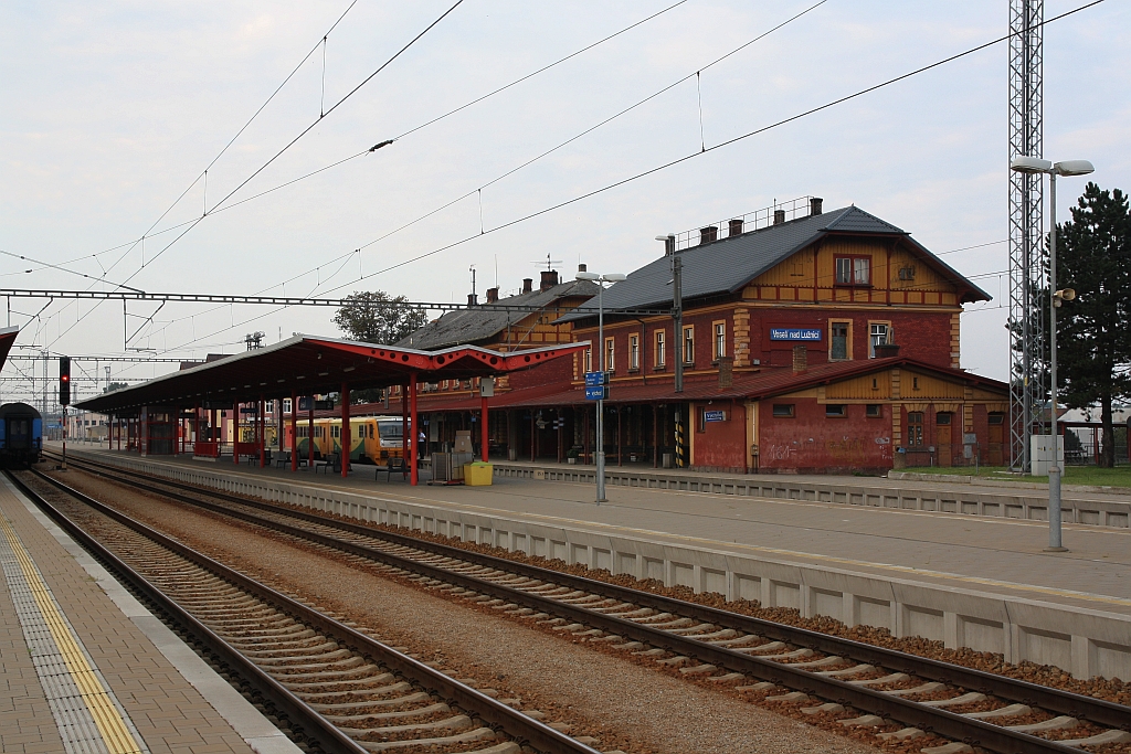 Bahnhof Veseli nad Luznice am Morgen des 05.August 2018.