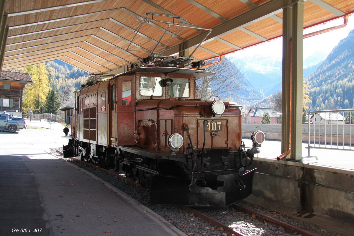 Bahnmuseum Albula in Bergün,die Ge6/6 I 407 hat seit kurzem  ein Dach über dem Kopf  31.10.17