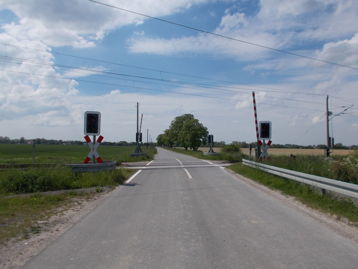 Bahnübergang zwischen Ducherow und Anklam am 25.Mai 2015.