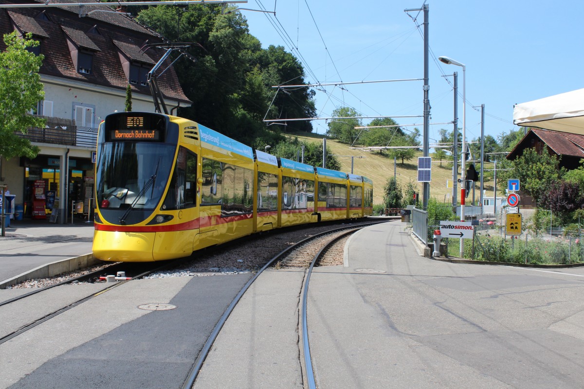 Basel BLT Tram 10 (Stadler Be 6/10) Flüh am 6. Juli 2015.