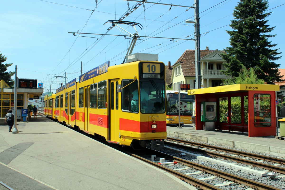 Basel BLT Tram 10 (SWP/Siemens Be 4/8 212) Ettingen am 6. Juli 2015.