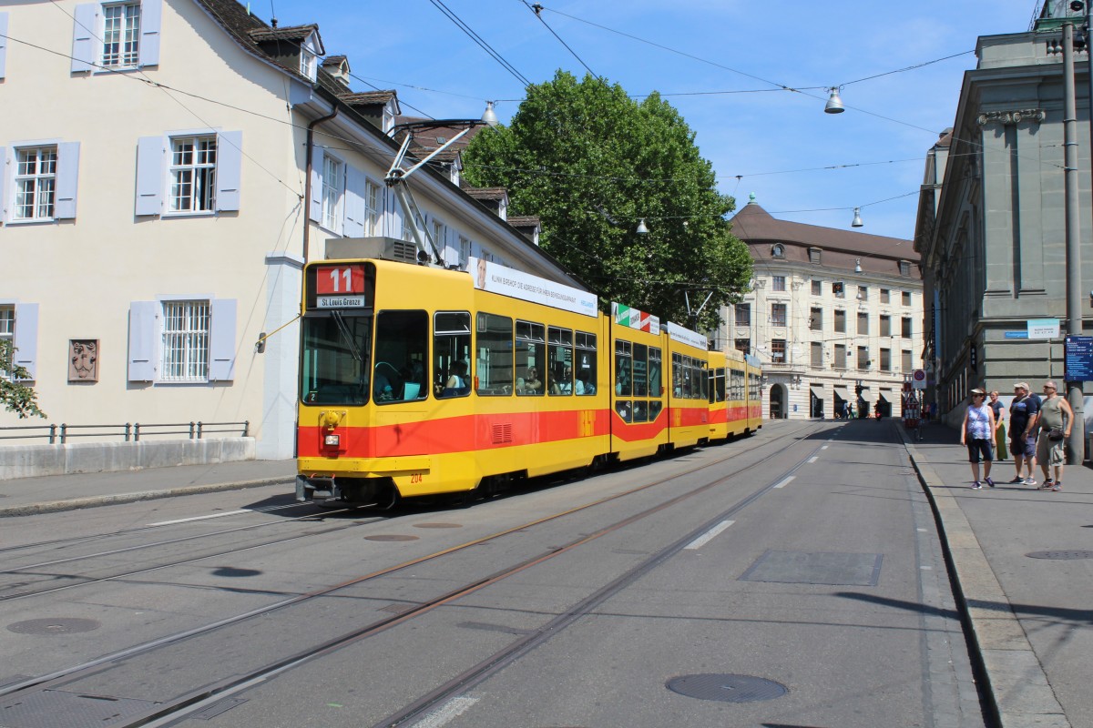 Basel BLT Tram 11 (SWP/Siemens Be 4/8) Steinenberg am 6. Juli 2015.