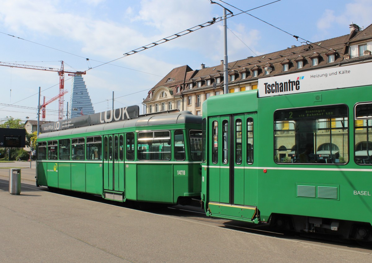 Basel BVB Tram 2 (FFA/SWP B 1478) Badischer Bahnhof am 6. Juli 2015.