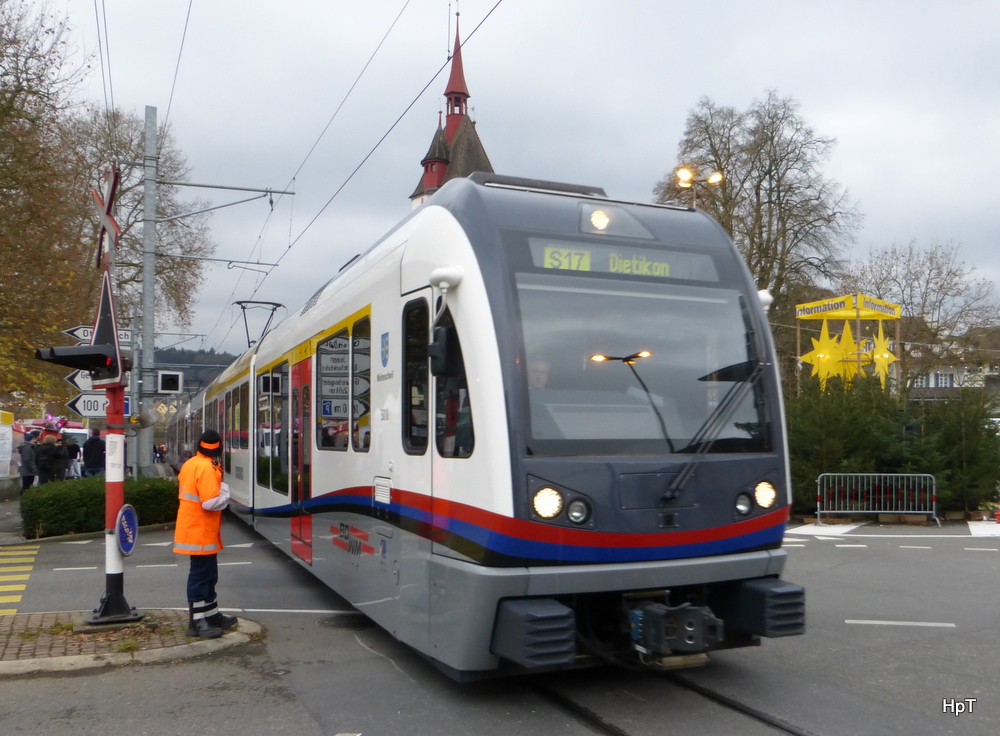 BD - Triebwagen ABe 4/8 5010 und ABe 4/8 unterwegs in Bremgarten am 06.12.2014