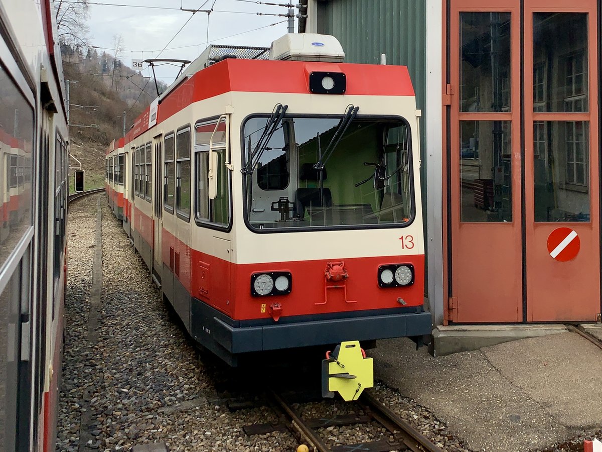 BDe 4/4 13  Hölstein  der am 10.3.21 in Waldenburg abgestellt ist.