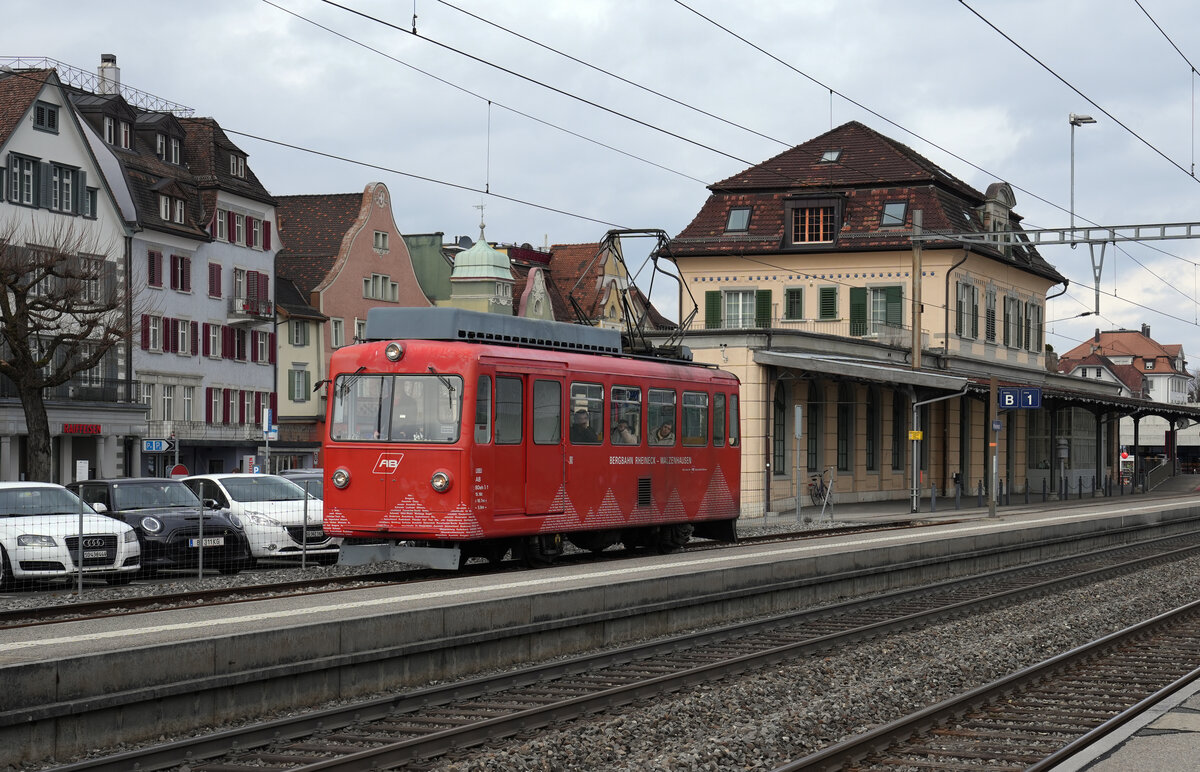 BDeh 1/2 1 (AB).
Mit dem  LISELI , ehemals Rheineck-Walzenhausen-Bahn/RhW von Rheineck nach Walzenhausen.
Impressionen vom sehr kalten und trüben 27. Februar 2023.
Foto: Walter Ruetsch
