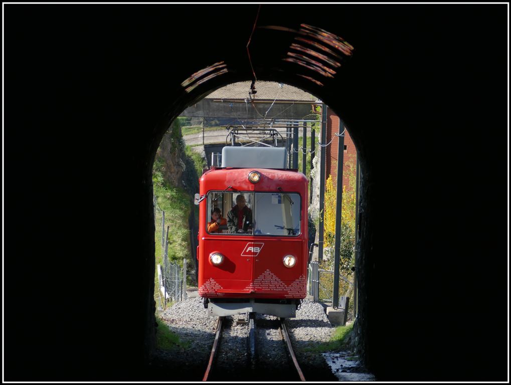 BDeh 1/2 Nr.1  Liseli  fährt in den Tunnel ein, der in der Bergstation Walzenhausen endet. (15.04.2019)
