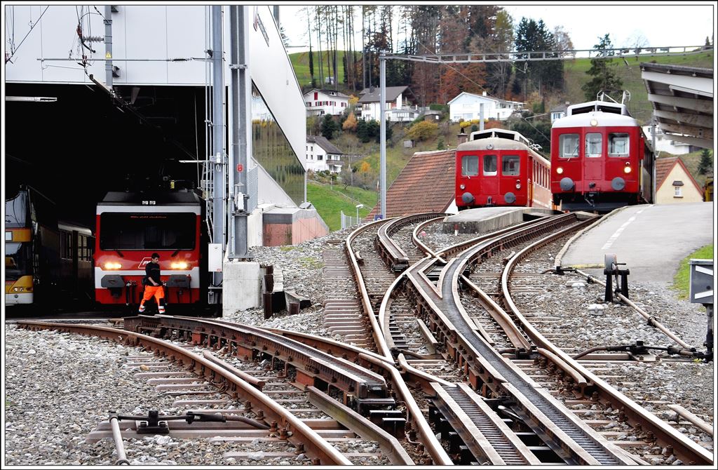 BDeh 3/6 25, ABDeh 2/4 23 und 24 in Heiden. (11.11.2014)