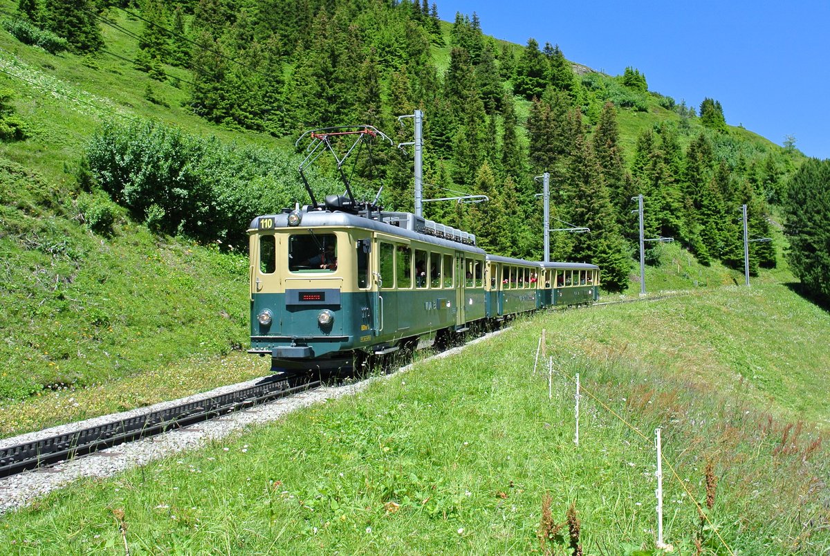 BDhe 4/4 Nr. 110 zwischen kleine Scheidegg und Wengernalp, 19.07.2016.

