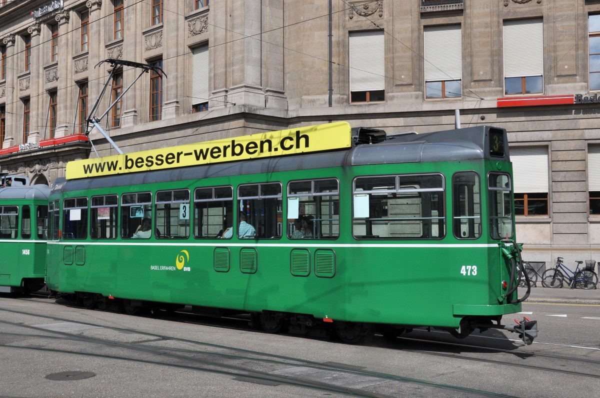 Be 4/4 473 auf der Linie 3 am Aeschenplatz. Die Aufnahme stammt vom 18.08.2014.