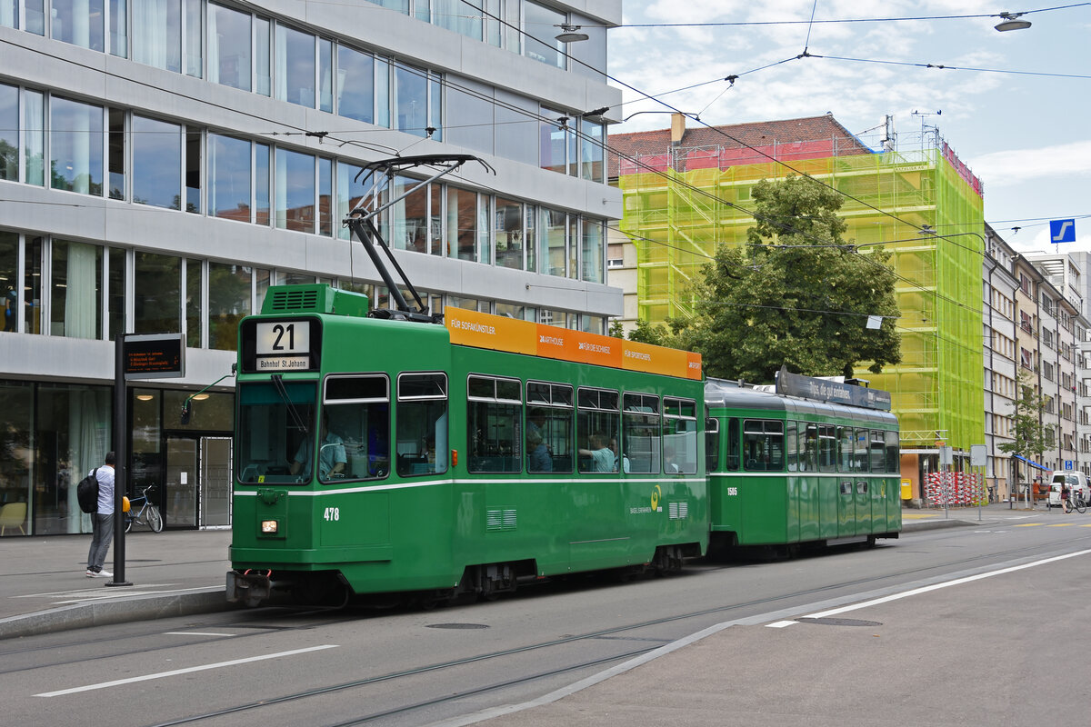 Be 4/4 478 zusammen mit dem B4S 1505, auf der Linie 21, bedient die Haltestelle Gewerbeschule. Die Aufnahme stammt vom 23.06.2022.