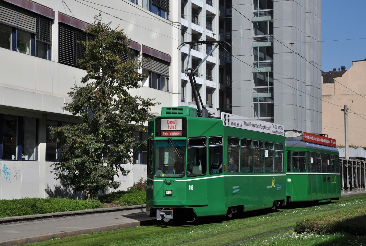 Be 4/4 496 und der B 1449 auf einer Probefahrt beim Badischen Bahnhof in Basel. Die Aufnahme stammt vom 19.03.2014.