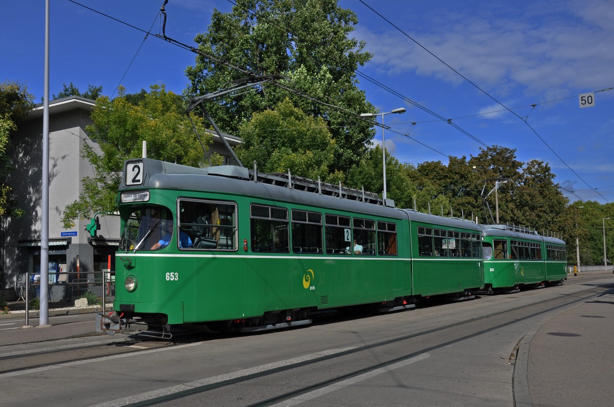 Be 4/6 653 zusammen mit dem Be 4/6 645 auf der Linie 2 bedienen die Haltestelle ZOO Dorenbach. Die Aufnahme stammt vom 27.08.2014.