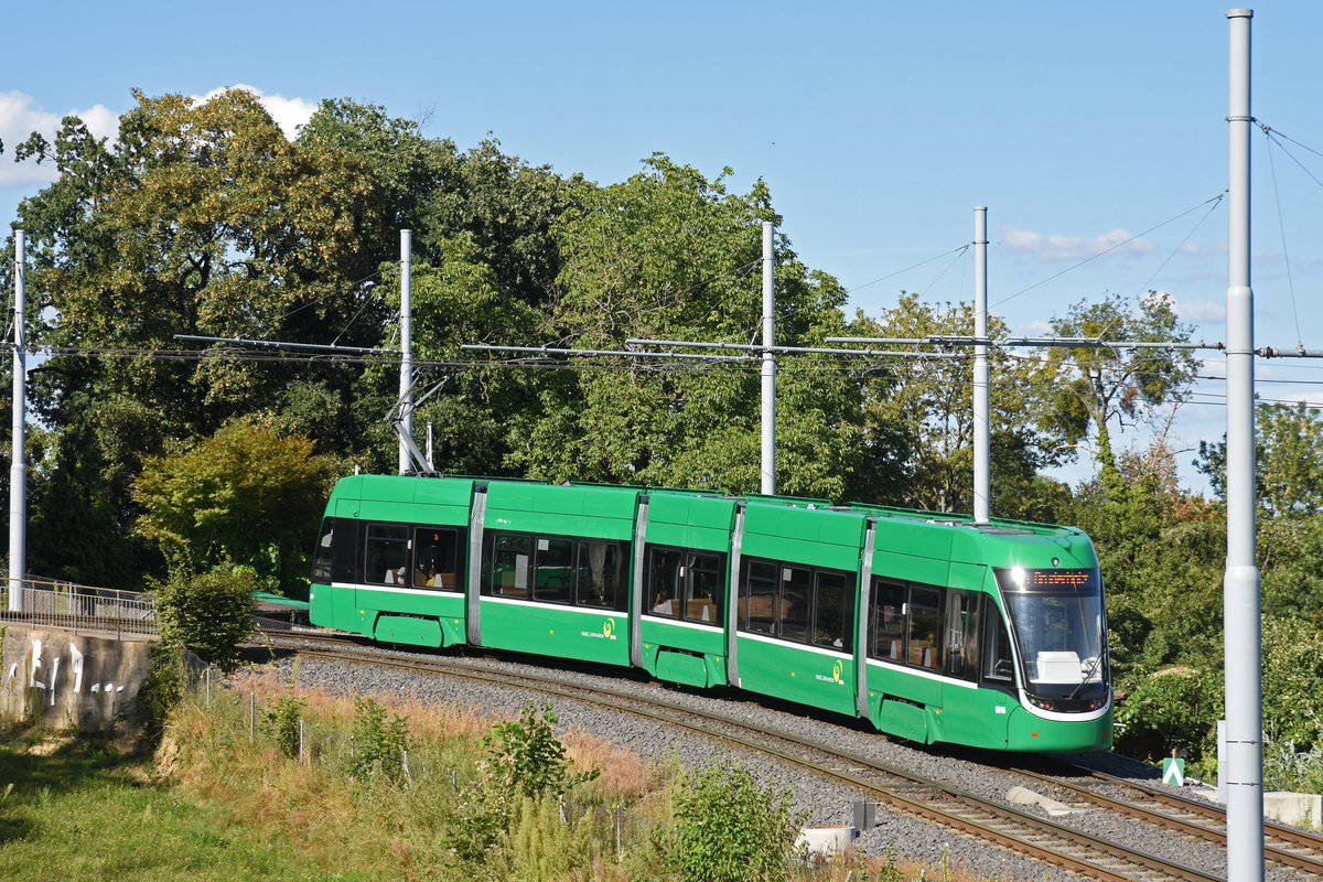 Be 4/6 Flexity 6014, auf der Linie 16, fährt zur Haltestelle Hechtliacker. Die Aufnahme stammt vom 11.08.2018.