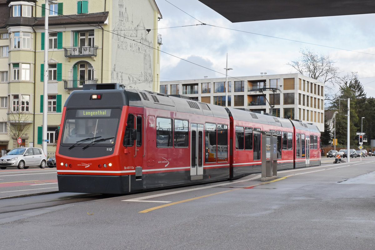 Be 4/8 113  Mars  der Aare Seeland Mobil, wartet an der Endstation beim Bahnhof Solothurn. Die Aufnahme stammt vom 21.12.2019.