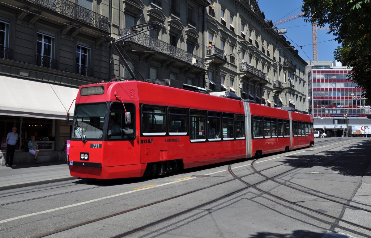 Be 4/8 mit der Betriebsnummer 731 auf der Linie 3 am Bubenbergplatz. Die Aufnahme stammt vom 05.08.2013.