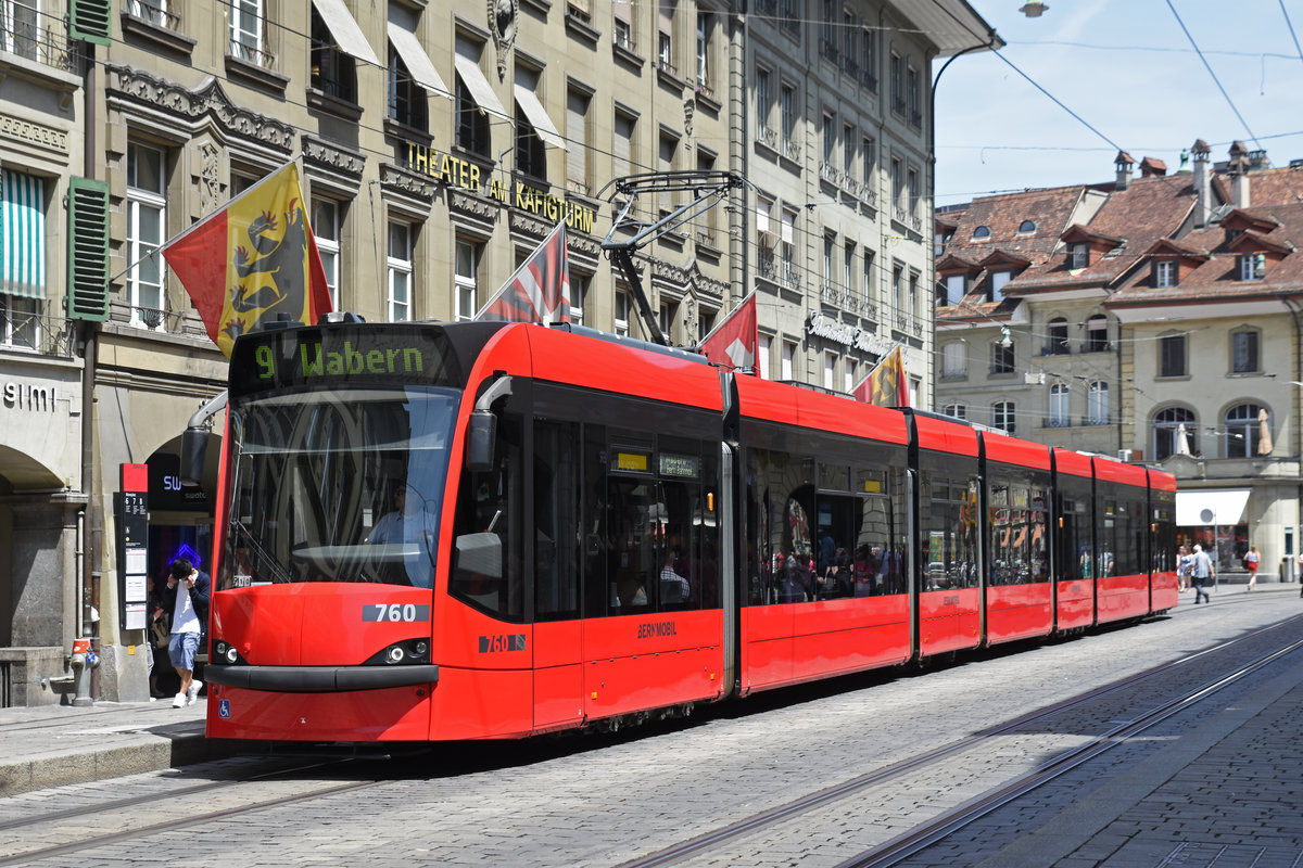 Be 6/8 Combino 760, auf der Linie 9, bedient die Haltestelle Bärenplatz. Die Aufnahme stammt vom 25.06.2019.