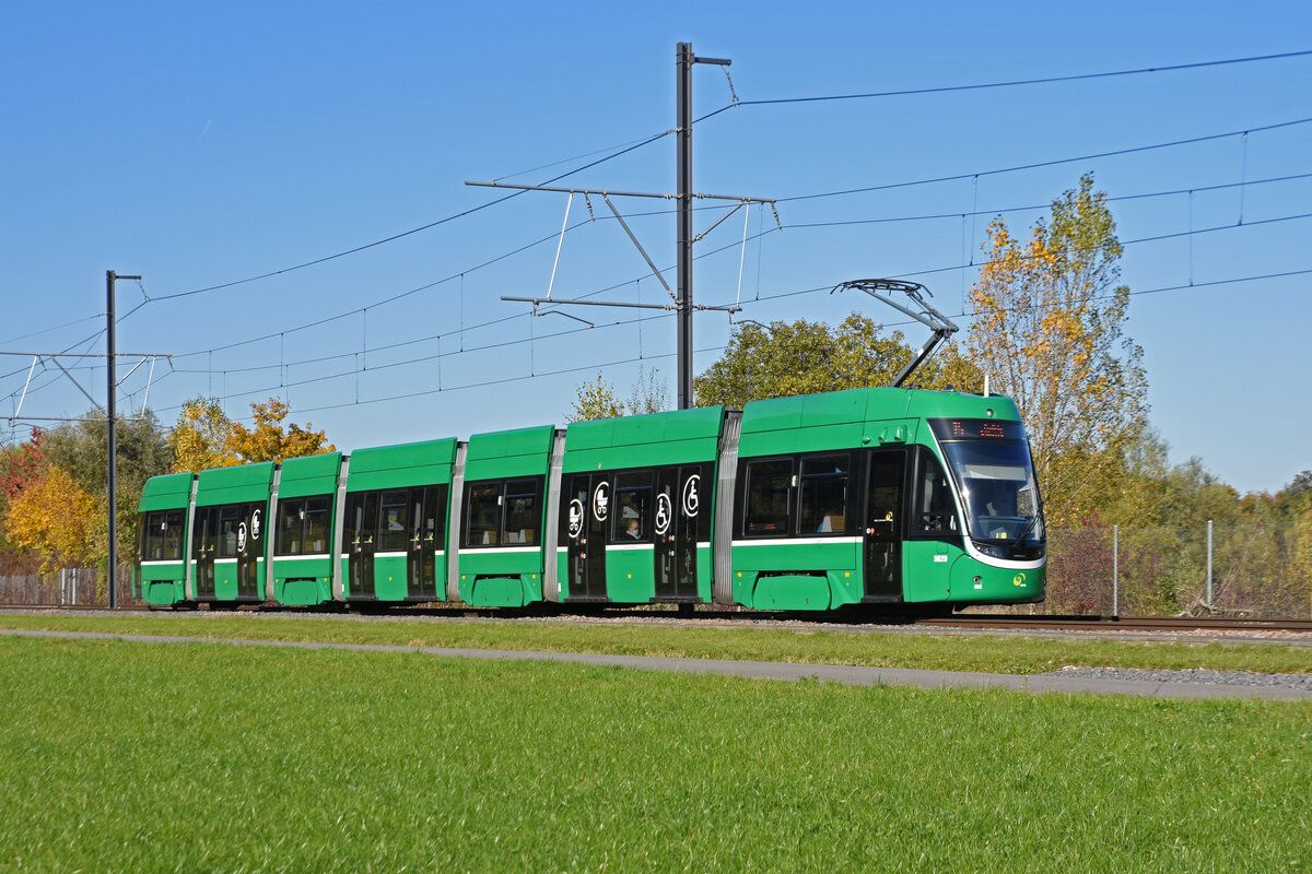 Be 6/8 Flexity 5029, auf der Linie 14, fährt zur Haltestelle Lachmatt. Die Aufnahme stammt vom 23.10.2021.