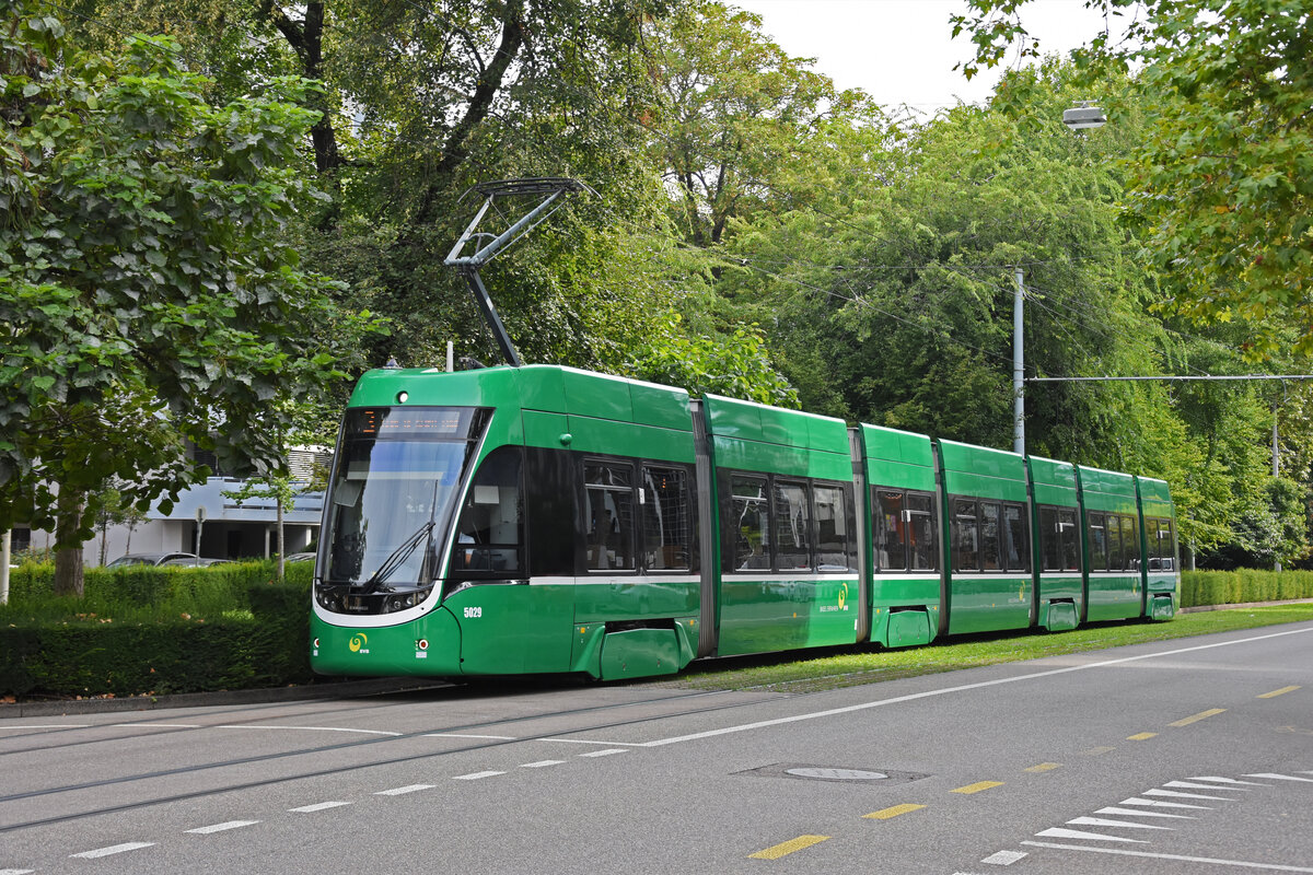 Be 6/8 Flexity 5029, auf der Linie 3, fährt am 26.08.2022 zur Haltestelle am Aeschenplatz.