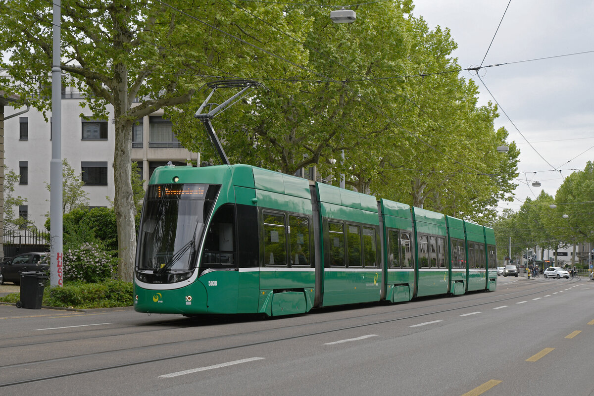 Be 6/8 Flexity 5038, auf der Linie 1, f�hrt am 04.05.2026 zur Haltestelle Sch�tzenhaus. Aufnahme Basel.