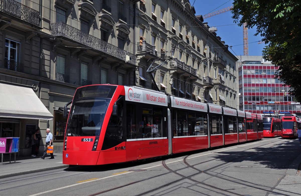 Be 6/8 mit der Betriebsnummer 653 auf der Linie 8 am Bubenbergplatz. Die Aufnahme stammt vom 05.08.2013.