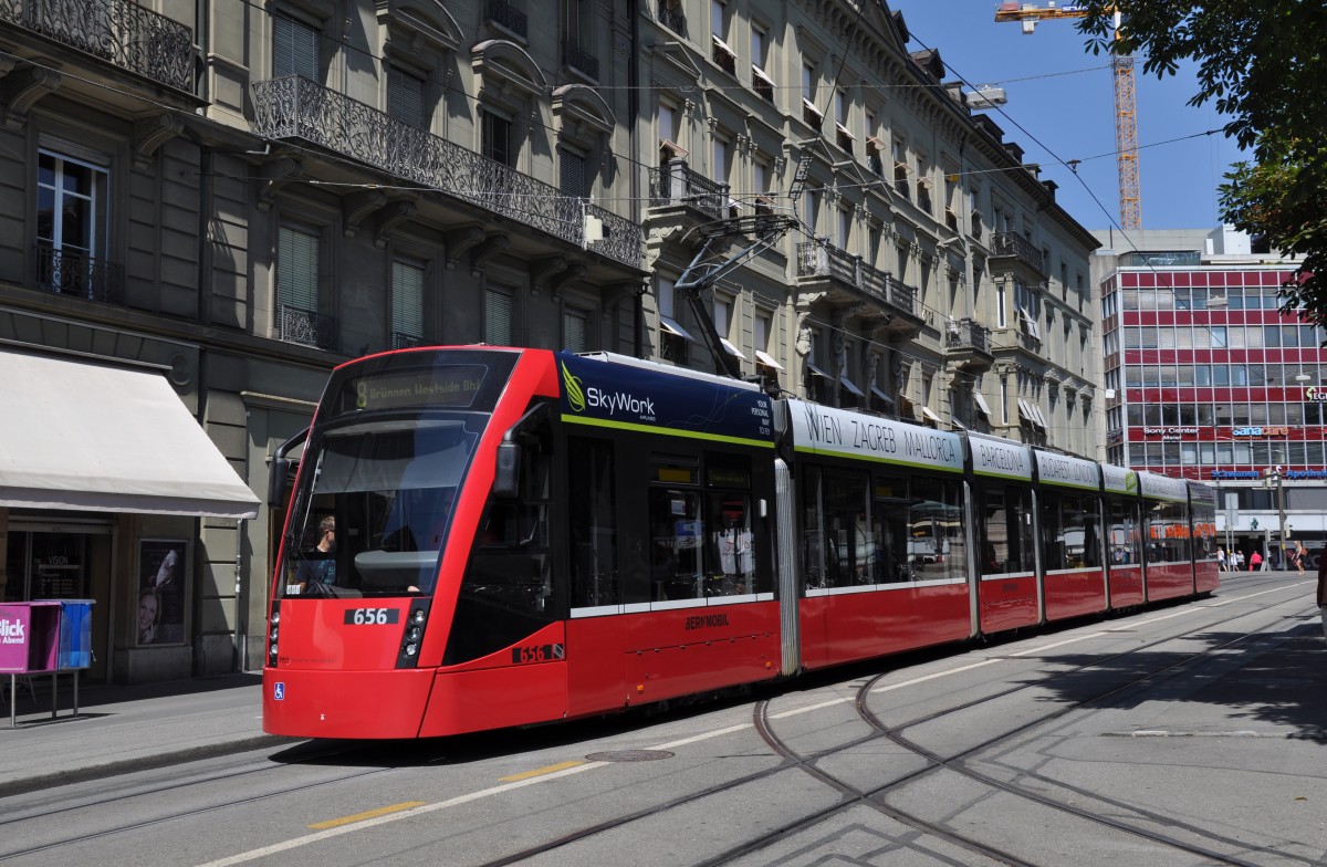 Be 6/8 mit der Betriebsnummer 656 auf der Linie 8 am Bubenbergplatz in Bern. Die Aufnahme stammt vom 05.08.2013.
