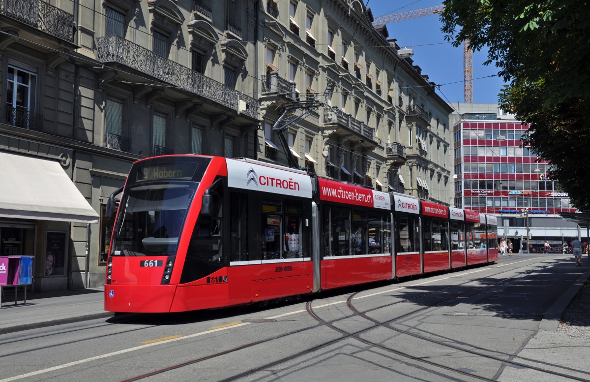 Be 6/8 mit der Betriebsnummer 661 auf der Linie 9 am Bubenbergplatz in Bern. Die Aufnahme stammt vom 05.08.2013.