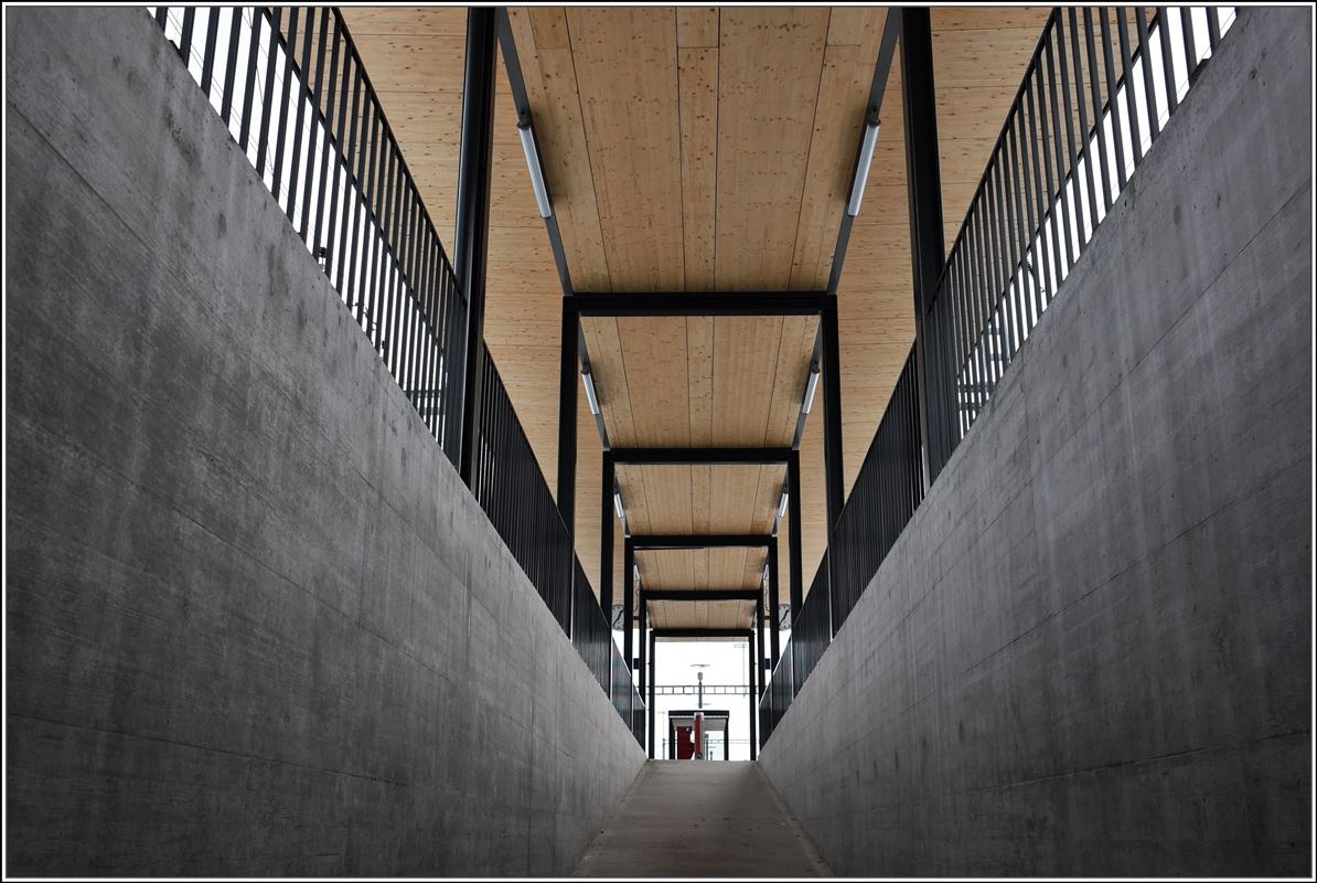 Behindertengerechter Umbau des Bahnhofs Felsberg mit Rampen, erhöhten Perrons und Dächer in Holzbauweise. (19.11.2017)