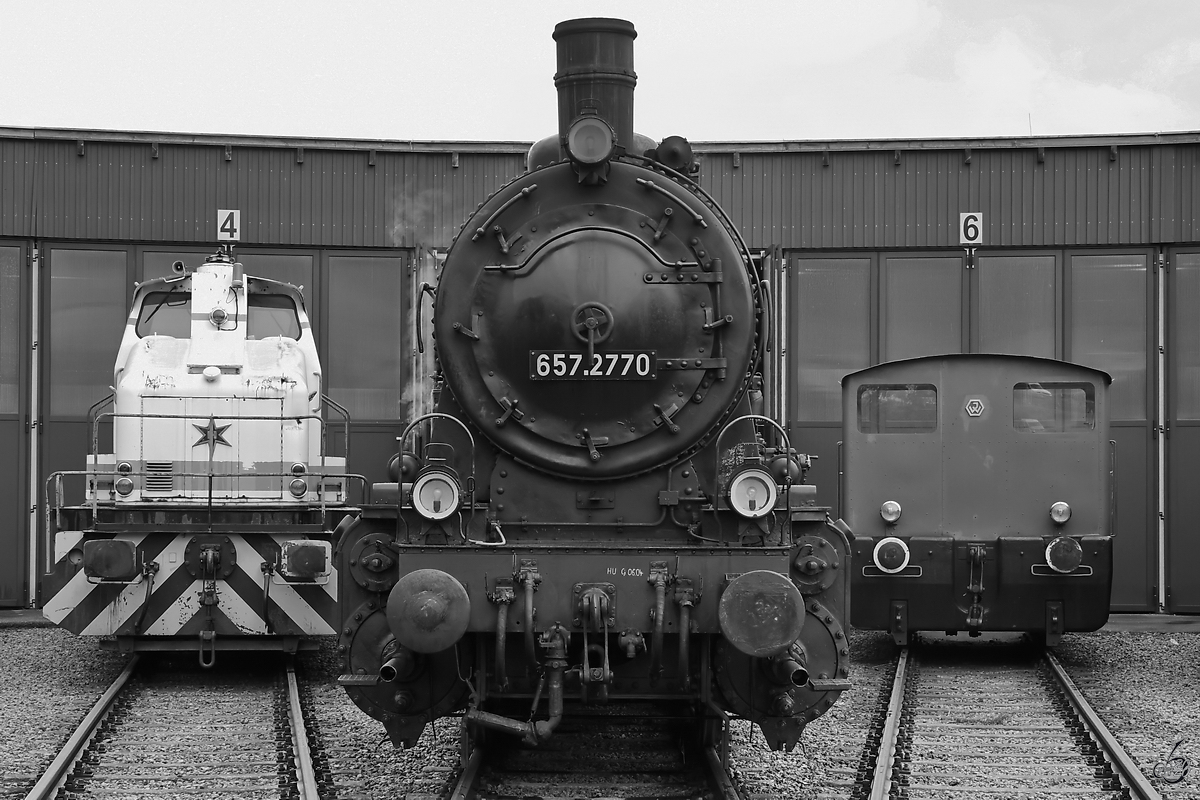 Bei der Dampflokomotive 657.2770 handelt es sich um einen rumänischen Nachbau der preußischen G 10, welcher 1939 (?) in der Lokomotivfabrik Malaxa gebaut wurde. (Lokpark Ampflwang, August 2020)