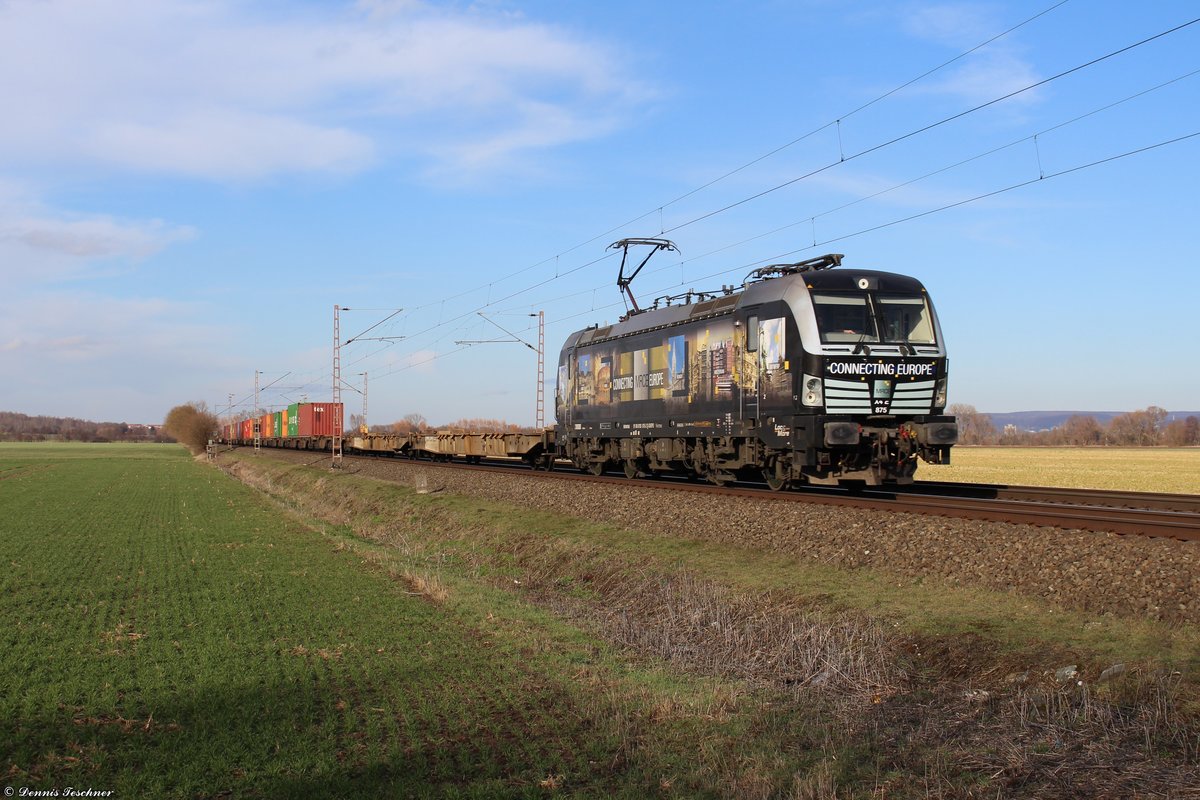Bei meinem Erkältungsspaziergang am Donnerstag dem 31.01.2019, mit meiner Kamera, begegnete mir 193 875 (Connecting Europe) MRCE für Boxxpress mit einem Containerzug bei Niedernjesa