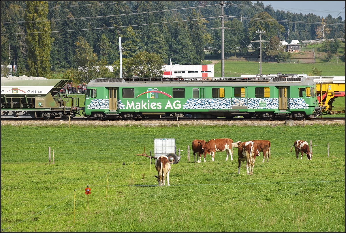 Beifang vom Huttwiler Dampffest,  Gtertriebwagen  BDe 4/4 der Makies in Gettnau 94 85 7 576 049-1 CH-MAKI. Oktober 2018.