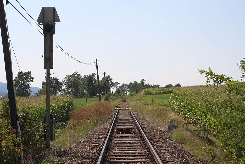 Beim Strecken-Km. 34,4 befindet sich das Ende der NVOG-Wachaubahn. Bild vom 31.August 2013.