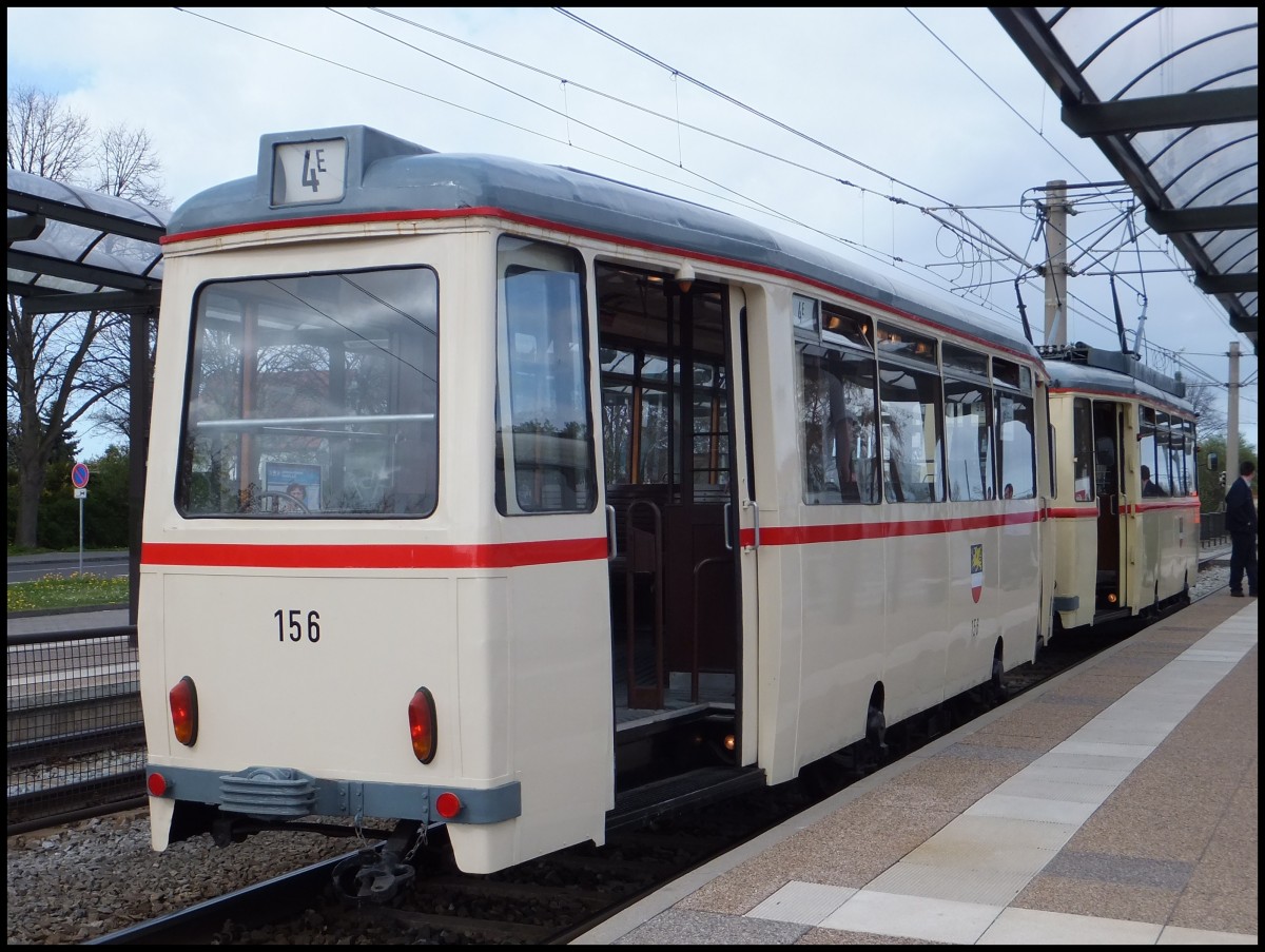 Beiwagen NR. 156 aus dem Jahr 1956 der RSAG in Rostock am 13.04.2013