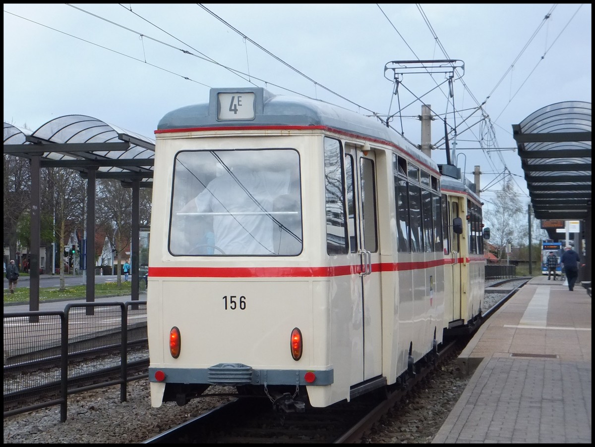 Beiwagen NR. 156 aus dem Jahr 1956 der RSAG in Rostock am 13.04.2013