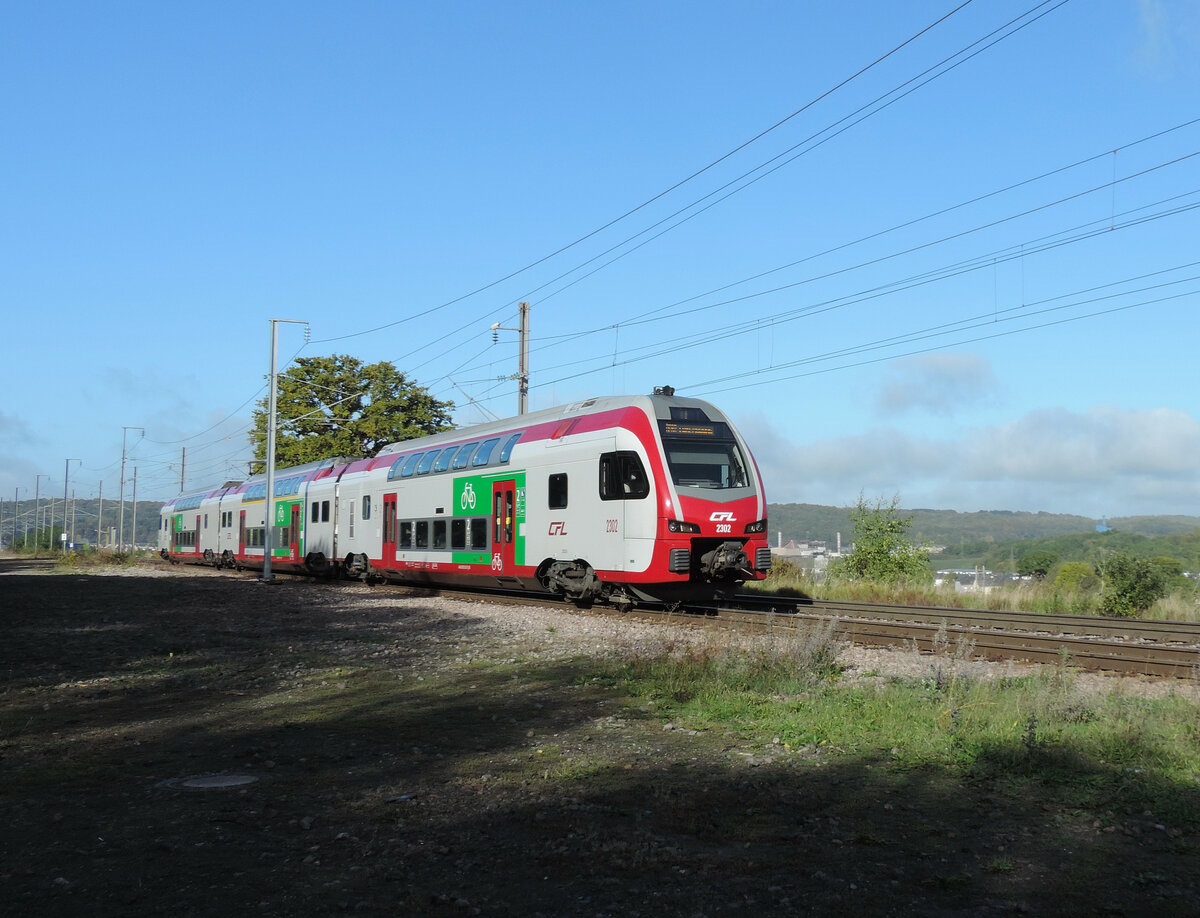 Belvaux-Soleuvre - 6. Oktober 2022 : Z 2302 am RE 6936 Rodange - Luxemburg.

Link zum Video : https://www.youtube.com/watch?v=yF8Ih2FpMn8&t=234s