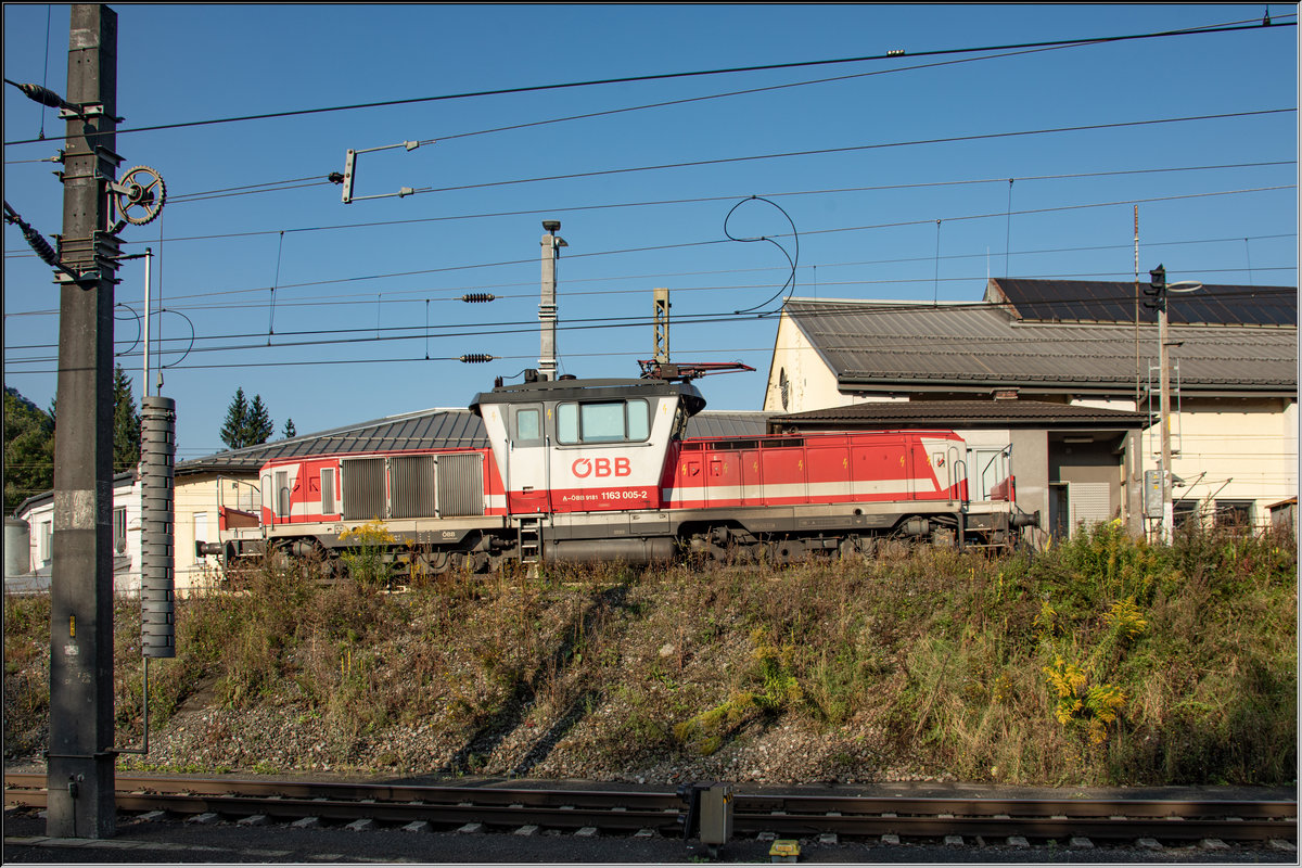 Bergab nemma jede Steigung ,.... 
Auf dem Rollberg bei Gnigl wartet eine der Schönsten Lokomotiven der ÖBB auf weiter Dienste . 
1163.05 am sonnigen 26.August 2019