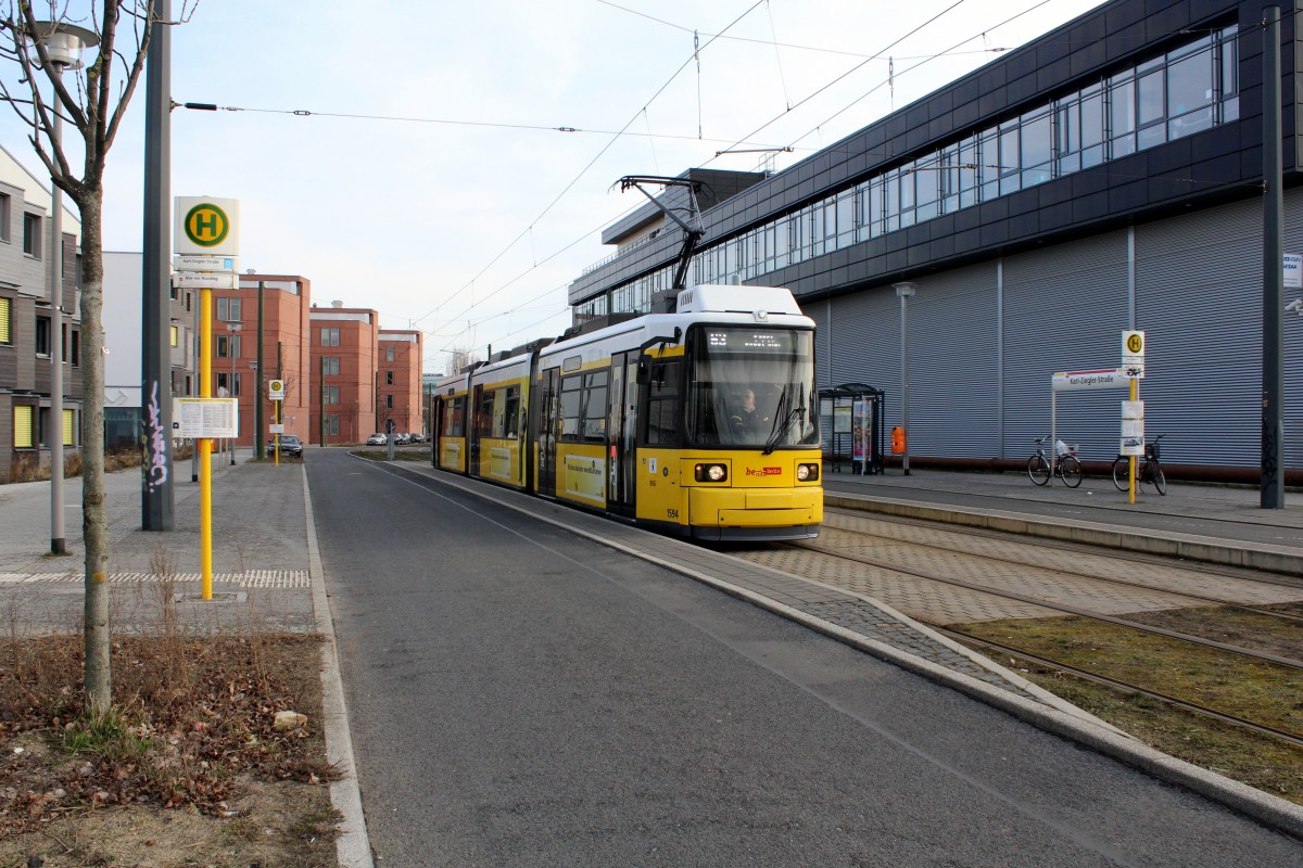 Berlin BVG SL 63 (GT6N-U 1594) Adlershof, Karl-Ziegler-Straße am 4. März 2016.