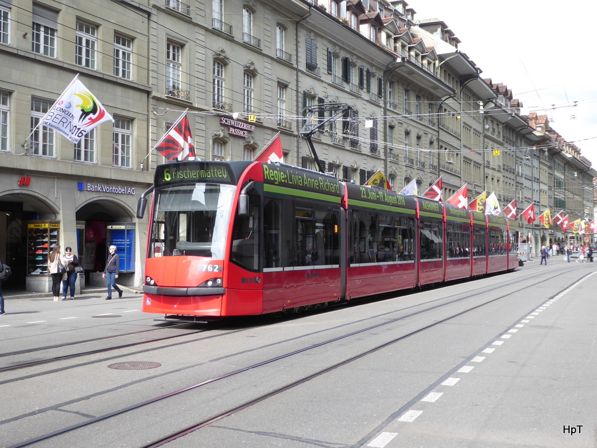Bern Mobil - Be 6/8 762 unterwegs auf der Linie 6 in der Stadt Bern am 24.05.2016